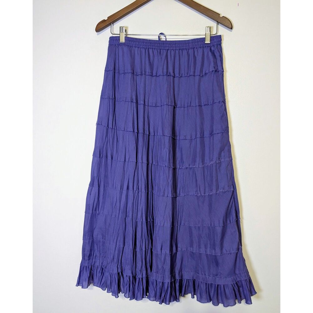 Y2K Boho Tiered Maxi Skirt Purple Crinkle Cotton Festival Whimsigoth Medium - Picture 3 of 7
